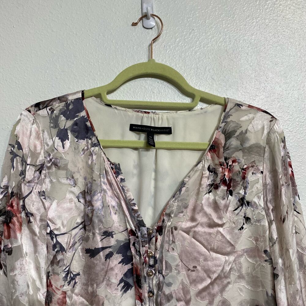 White House Black Market Floral Blouse Sz 10 - Picture 3 of 12